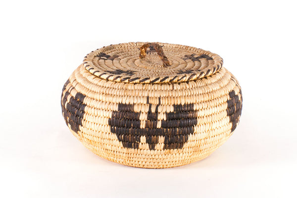 Tohono O'odham Basket With Lid Featuring Butterfly Design by Laura Thomas - Turquoise Village - 1