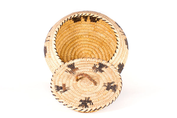 Tohono O'odham Basket With Lid Featuring Butterfly Design by Laura Thomas - Turquoise Village - 2