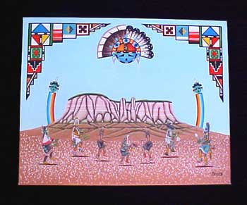 Zuni Native American Corn Mountain & Kachina Painting - Turquoise Village