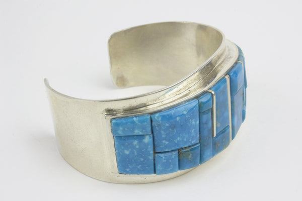 Navajo Cobbled Inlay Turquoise Cuff Bracelet by Harold Smith - Turquoise Village - 2