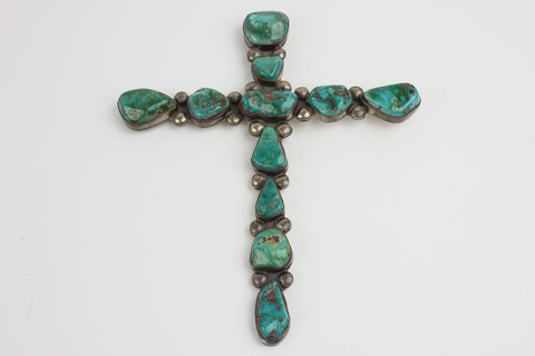 1960s Vintage Navajo Turquoise Cross Pendant - Turquoise Village - 1