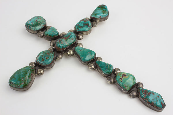 1960s Vintage Navajo Turquoise Cross Pendant - Turquoise Village - 2