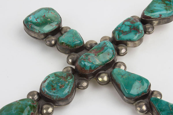 1960s Vintage Navajo Turquoise Cross Pendant - Turquoise Village - 3