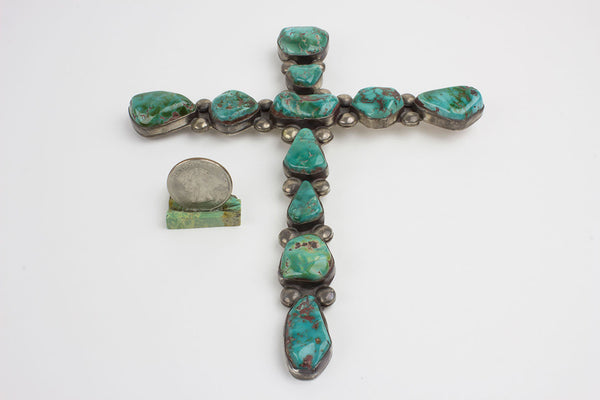 1960s Vintage Navajo Turquoise Cross Pendant - Turquoise Village - 4