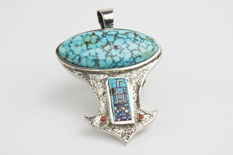 Navajo Micro Inlay Turquoise Pendant by Carl & Irene Clark - Turquoise Village - 1