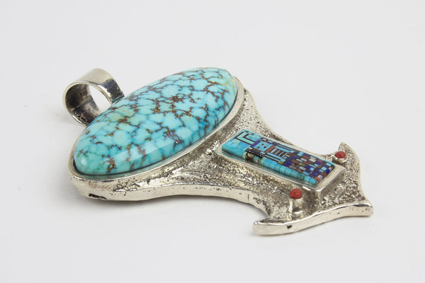 Navajo Micro Inlay Turquoise Pendant by Carl & Irene Clark - Turquoise Village - 2