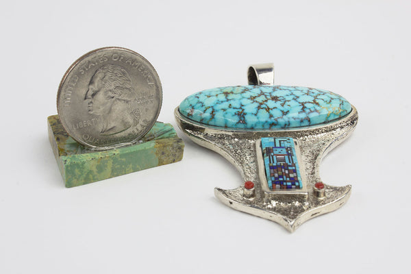 Navajo Micro Inlay Turquoise Pendant by Carl & Irene Clark - Turquoise Village - 4