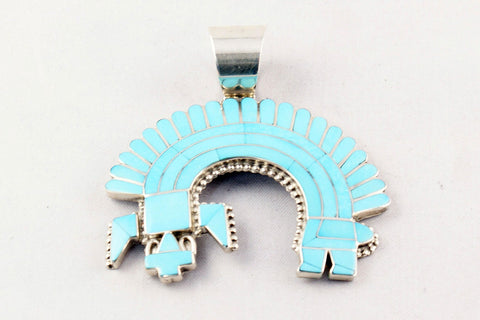 Zuni Channel Inlay Turquoise Rainbow God Pendant by Fadrian Bowannie - Turquoise Village - 1