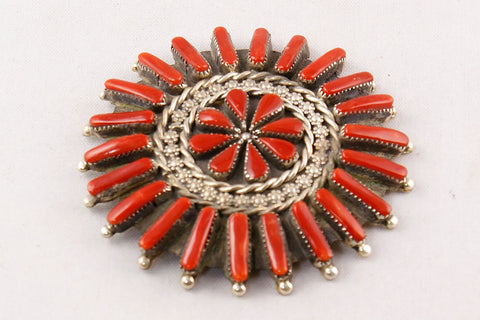Zuni Clusterwork Red Coral Pin and Pendant by Arvina Pinto Sandoval - Turquoise Village - 1