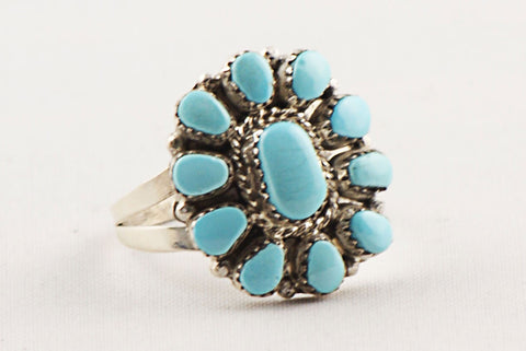 Zuni Clusterwork Turquoise Ring by Marie Besselente - Turquoise Village
