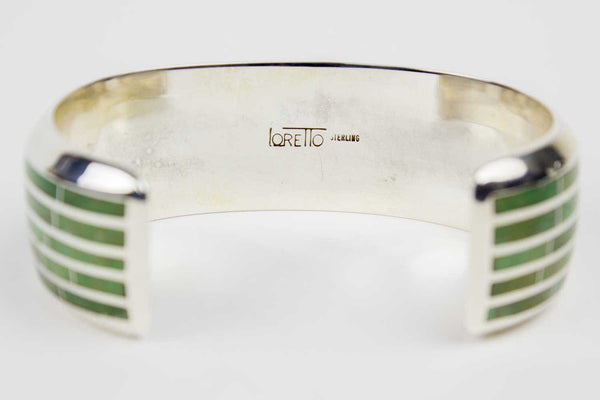 Zuni Green Turquoise Channel Inlay Bracelet by Larry Loretto - Turquoise Village - 3