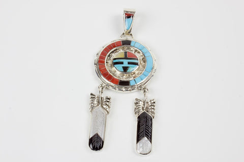 Zuni Multistone Channel Inlay Sunface Pendant by Don Dewa - Turquoise Village - 1