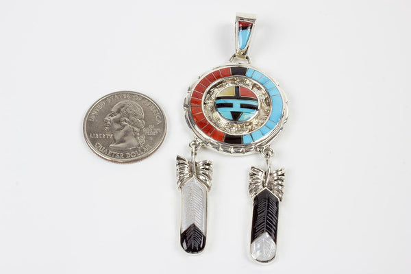 Zuni Multistone Channel Inlay Sunface Pendant by Don Dewa - Turquoise Village - 3