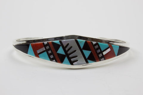 Zuni Multistone Geometric Inlay Bracelet by Herbert Kallestewa - Turquoise Village - 1