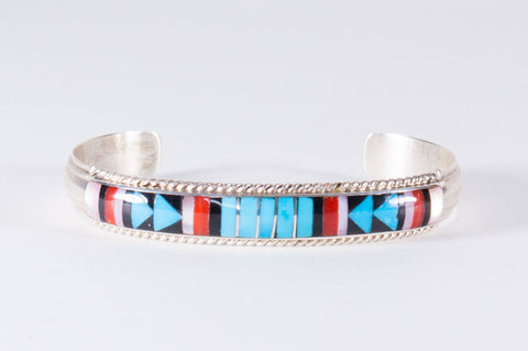 Zuni Multistone Inlay Cuff Bracelet by Rebecca Sheyka - Turquoise Village - 1
