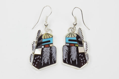 Zuni Multistone Inlay Raindancer Kachina Earrings by Philander Gia - Turquoise Village - 1