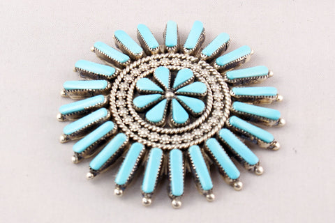 Zuni Needlepoint Turquoise Pin by Arvina Pinto Sandoval - Turquoise Village - 1