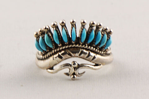 Zuni Needlepoint Turquoise Ring by Florinda Haskie - Turquoise Village