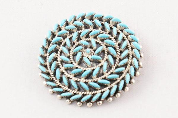 Zuni Petit Point Turquoise Circle Pin and Pendant by Octavius Seoutewa - Turquoise Village - 1