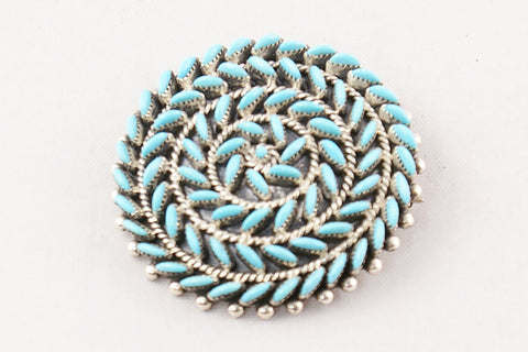Zuni Petit Point Turquoise Circle Pin and Pendant by Octavius Seoutewa - Turquoise Village - 1