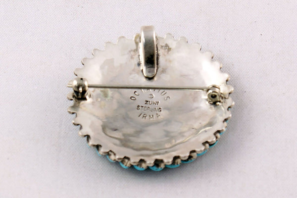 Zuni Petit Point Turquoise Circle Pin and Pendant by Octavius Seoutewa - Turquoise Village - 2