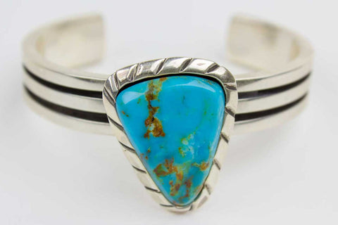 Zuni Blue Gem Turquoise Nugget Cuff Bracelet by Ric Laselute - Turquoise Village - 1