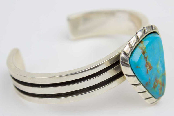 Zuni Blue Gem Turquoise Nugget Cuff Bracelet by Ric Laselute - Turquoise Village - 2