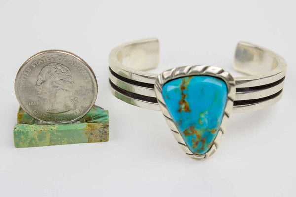 Zuni Blue Gem Turquoise Nugget Cuff Bracelet by Ric Laselute - Turquoise Village - 4