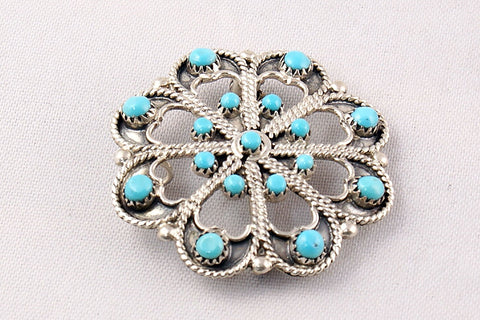 Zuni Turquoise and Sterling Silver Pin and Pendant by Murry & Arlene Tsattie - Turquoise Village - 1