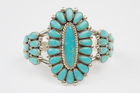 Zuni Clusterwork Turquoise Cuff Bracelet by Lorraine Waatsa - Turquoise Village - 1