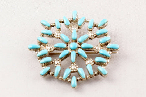 Zuni Turquoise Petit Point Snowflake Pin and Pendant by Alrick Waikeniwa - Turquoise Village - 1