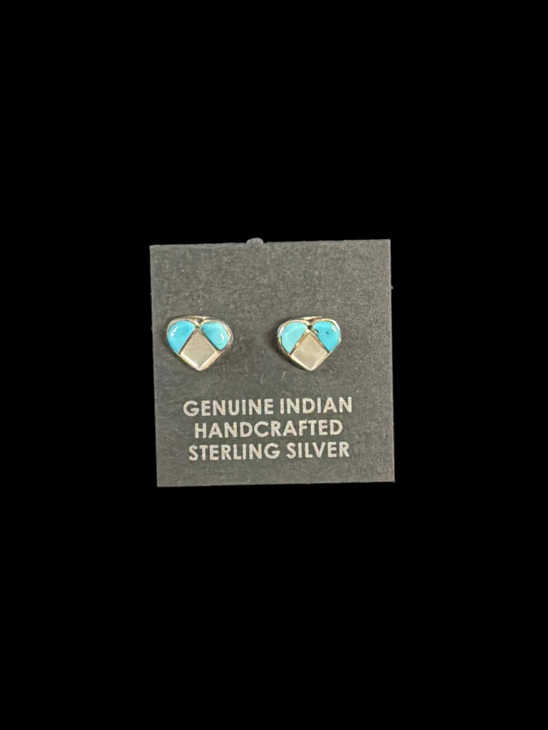 Turquoise and White Clam Heart Stud Earrings