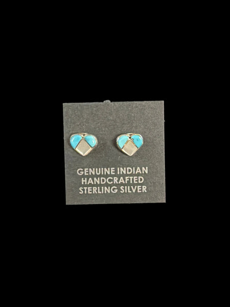 Turquoise and White Clam Heart Stud Earrings