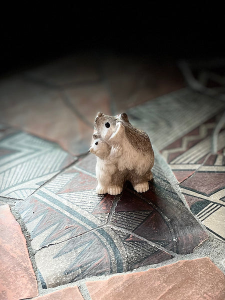 Mother bear and cub antler fetish carving