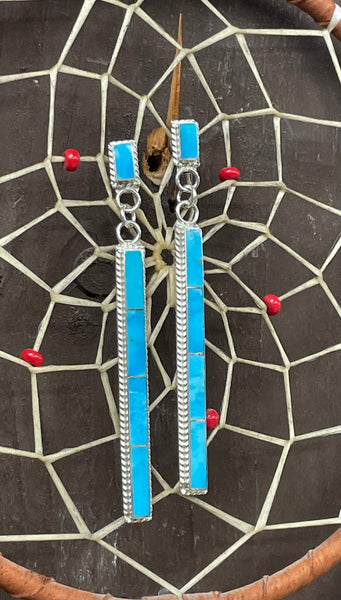 Turquoise channel inlay drop earrings