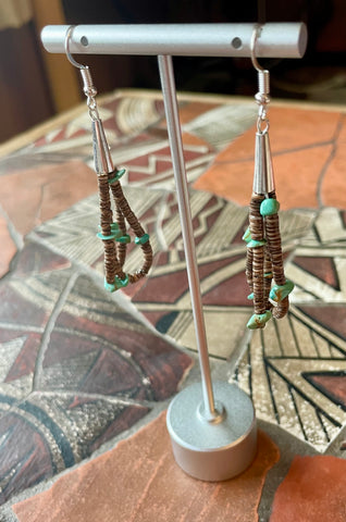Turquoise and baby olive heishi earrings