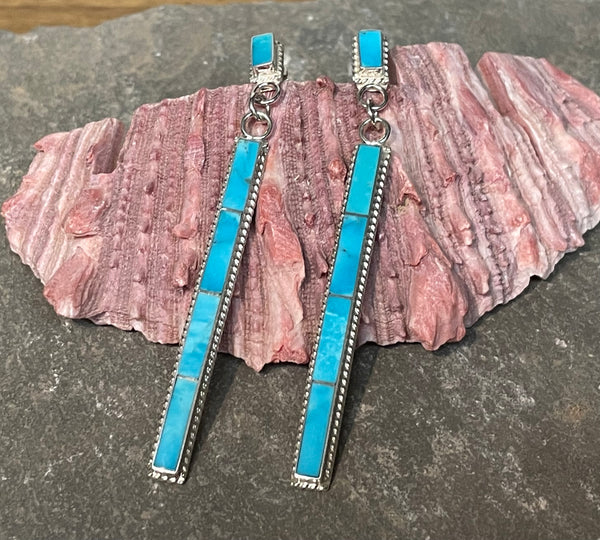 Turquoise channel inlay drop earrings