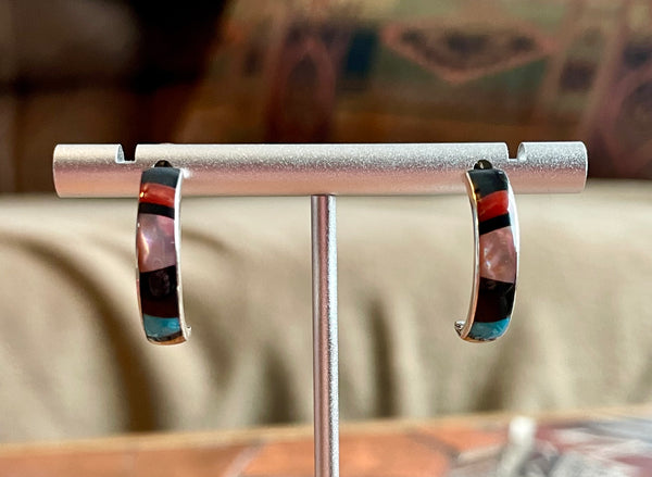 Multicolor half hoop inlay earrings