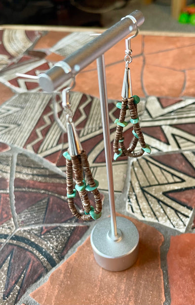 Turquoise and baby olive heishi earrings