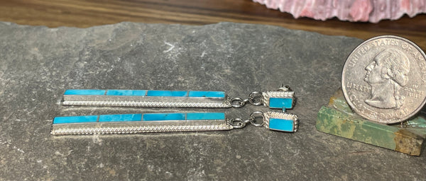 Turquoise channel inlay drop earrings