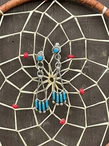 Turquoise needlepoint drop earrings