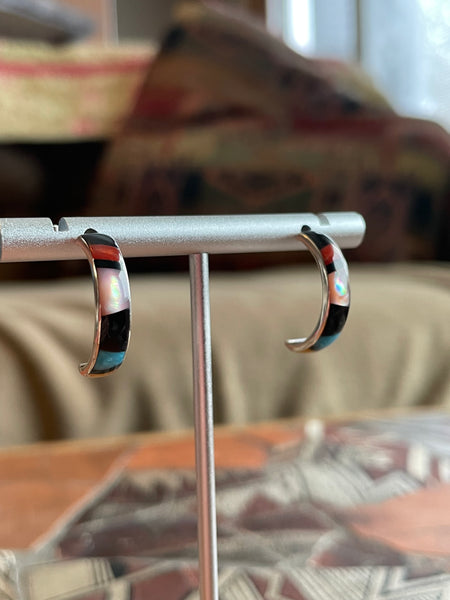Multicolor half hoop inlay earrings