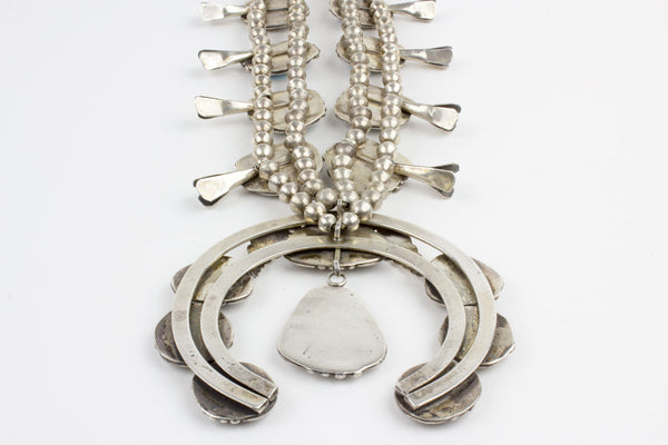 1970s Vintage Navajo Blue Gem Turquoise Squash Blossom Necklace - Turquoise Village - 5