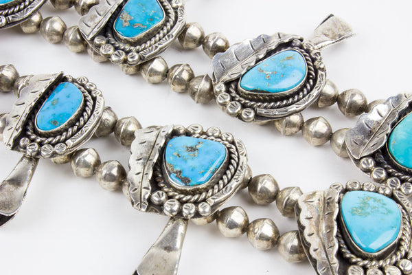 1970s Vintage Navajo Blue Gem Turquoise Squash Blossom Necklace - Turquoise Village - 6