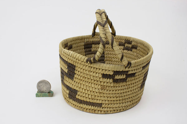 1950s Vintage Tohono O'Odham Tribe Woven Basket - Turquoise Village - 4