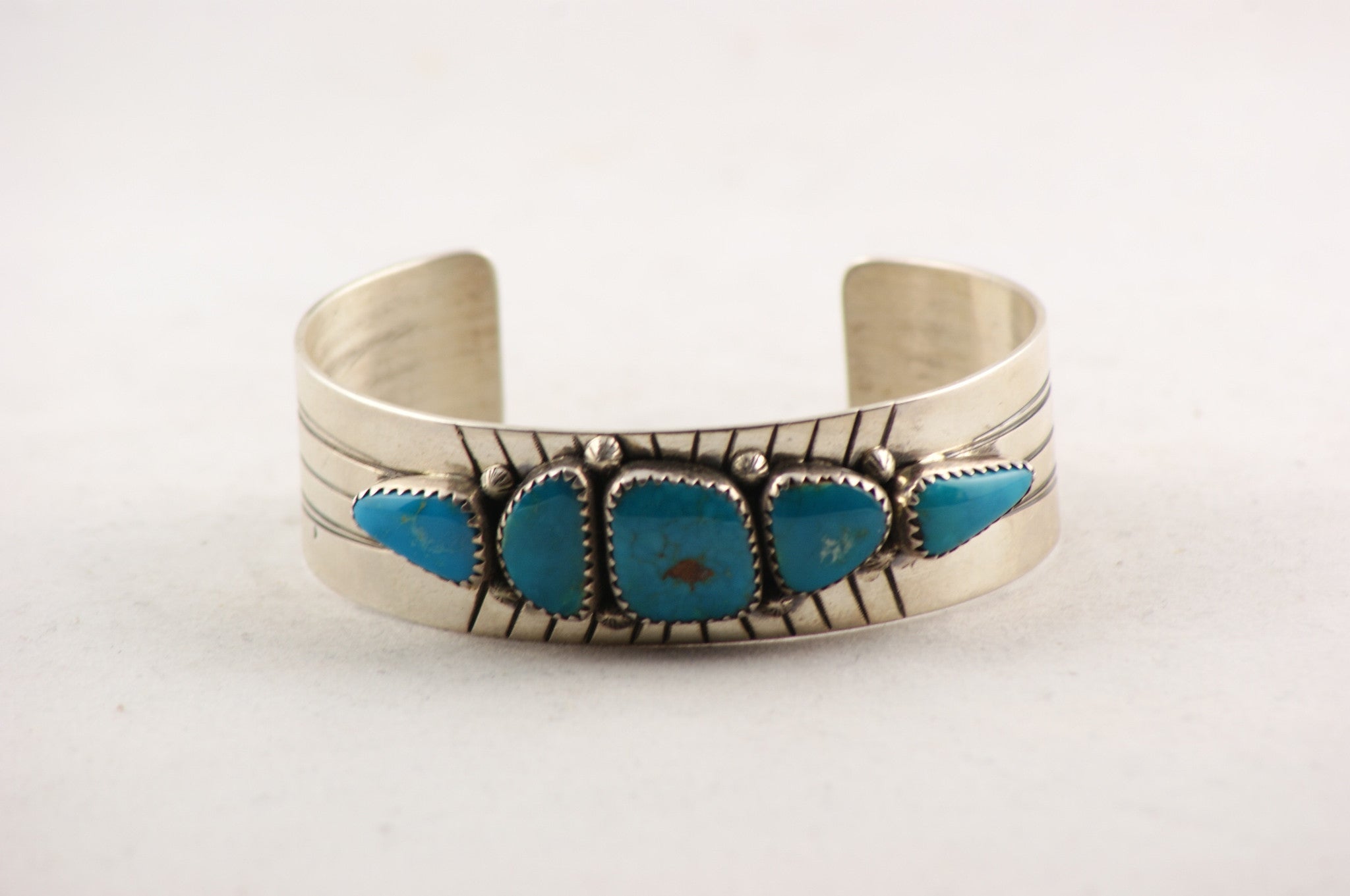Navajo Turquoise Nugget Cuff Bracelet by Leonard Chee
