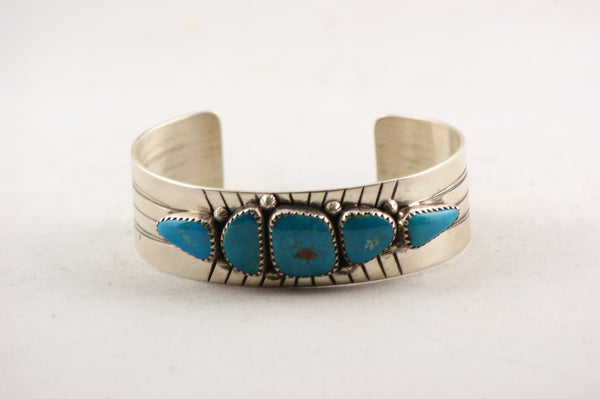 Navajo Turquoise Nugget Cuff Bracelet by Leonard Chee - Turquoise Village - 1
