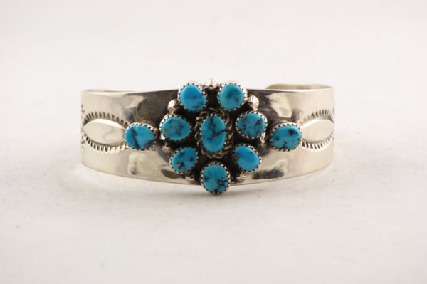 Navajo Clusterwork Turquoise Cuff Bracelet by Leonard Chee - Turquoise Village - 1