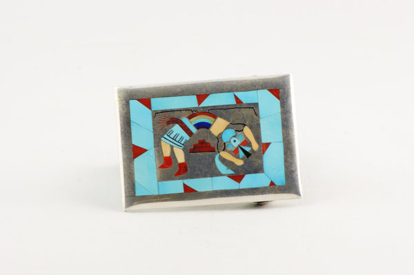 Zuni Multistone Inlay Kachina Buckle by Harlan & Monica Coonsis - Turquoise Village