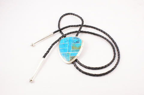 Navajo Channel Inlay Turquoise Bolo by Harold Smith - Turquoise Village